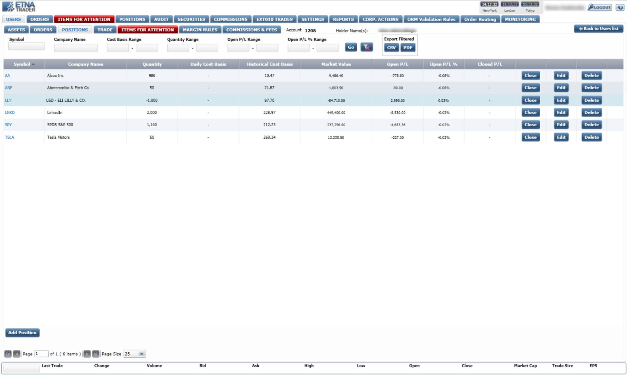 positions trading positions broker back office