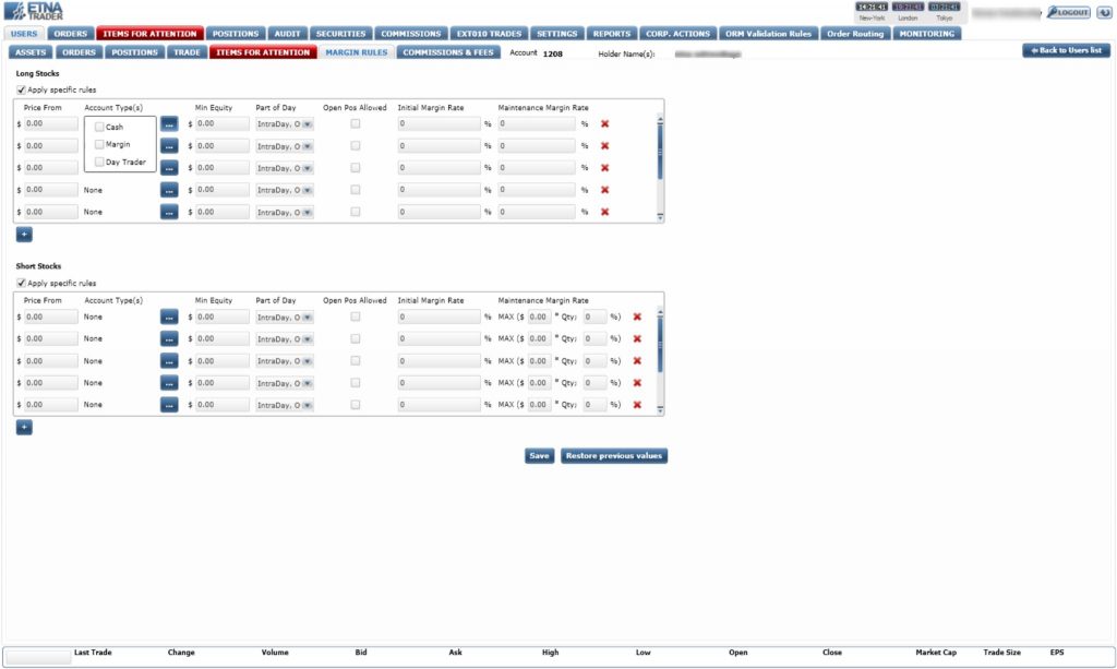 Online Trading Terminal with Back Office